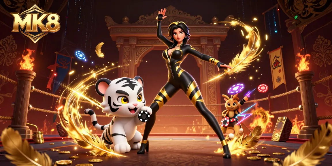 Experience the thrill of MK8 with an acrobatic character and casino elements in a vibrant, energetic scene.