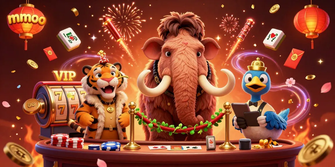 mmoo bouncer verifies VIP guest at a vibrant casino with festive decor and gameplay elements
