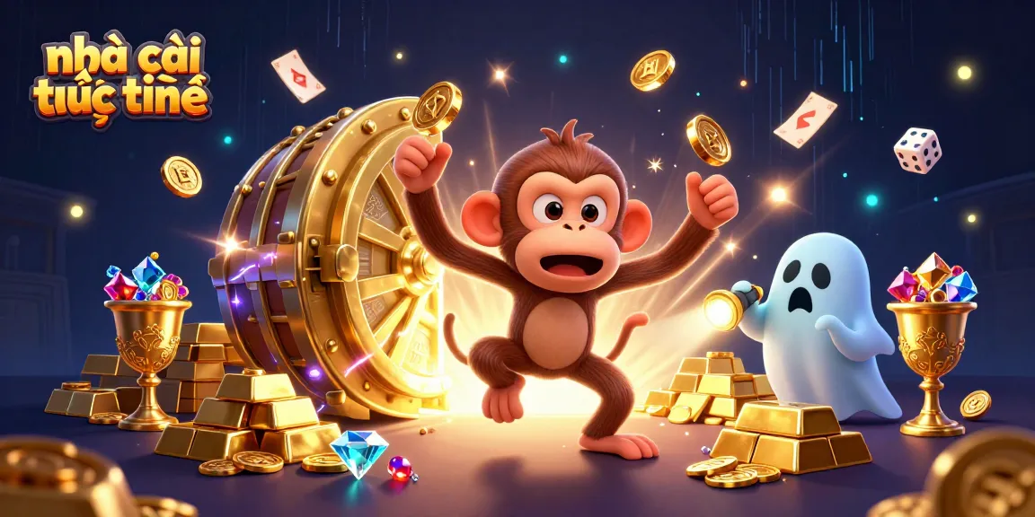 Engage with nhà cái trực tuyến as a mischievous monkey juggles elements in a vibrant casino scene.