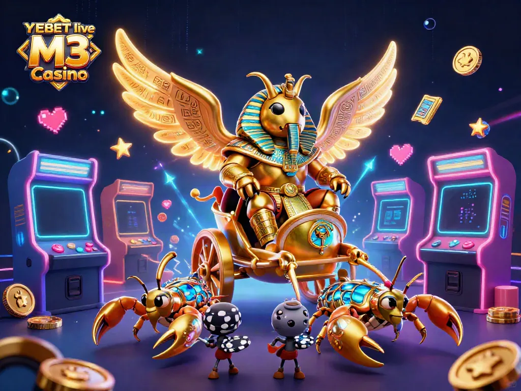 Experience the thrill at YEEBET live M3 Casino with this vibrant illustration featuring dynamic gaming elements.