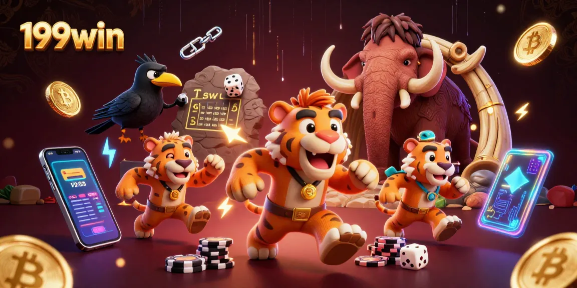 Engage with 199win’s thrilling gameplay featuring unique prehistoric characters in a vibrant casino setting.