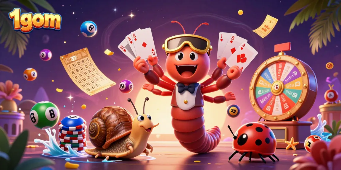 Engage with 1gom's thrilling casino experience surrounded by vibrant game elements and excitement.