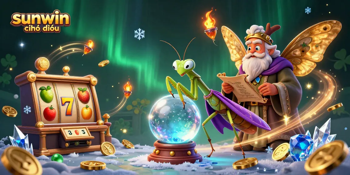 Engage with sunwin chính thức through a vibrant 3D illustration showcasing a fortune teller and mystical elements in a dynamic casino setting.
