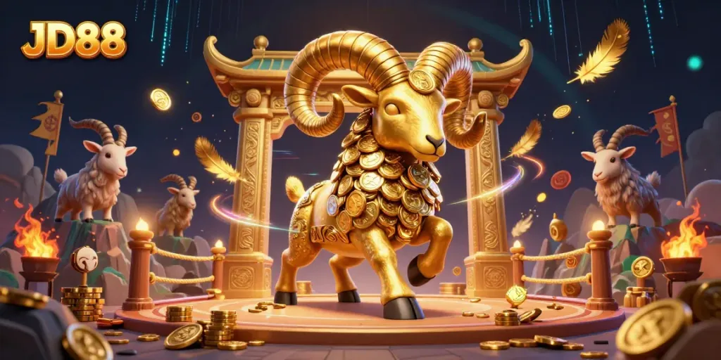 Witness the powerful JD88 ram charging through a golden gate amid dynamic casino elements.