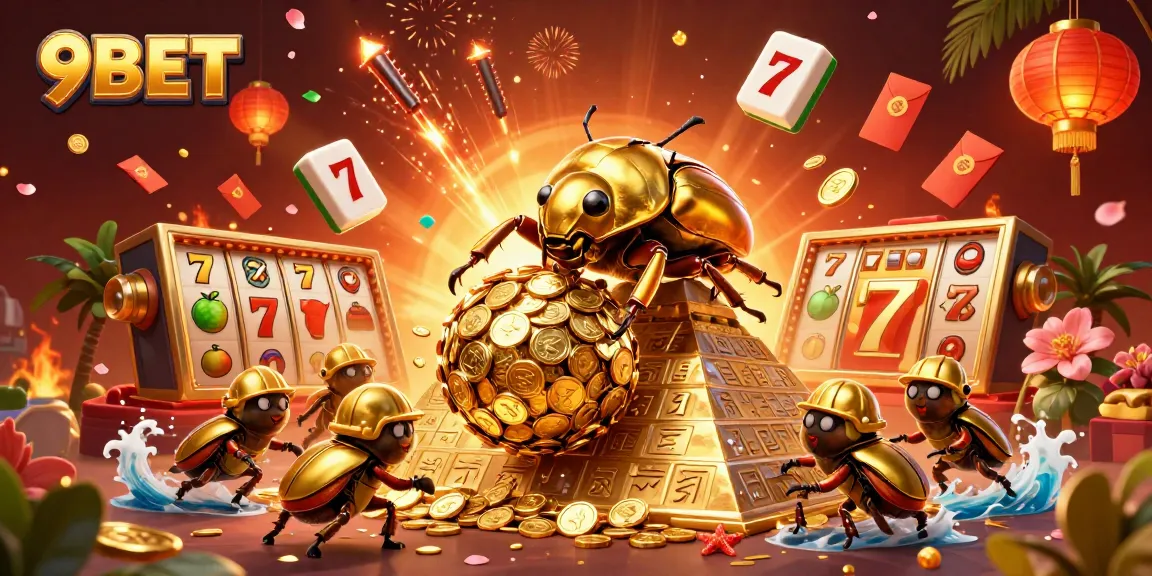 Experience the excitement of 9BET with golden coins and joyful casino elements in a vivid illustration.