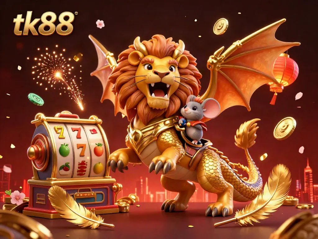 Experience the thrilling energy of tk88 with dazzling gaming elements and a dynamic chimera character.