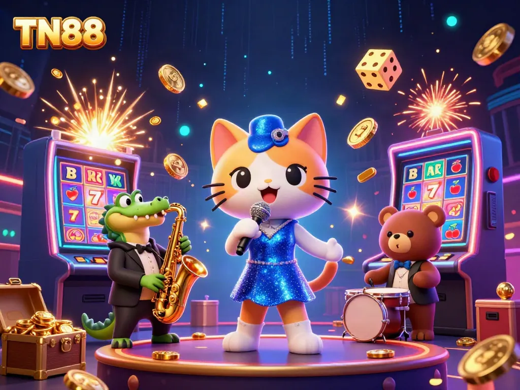 Engage with vibrant TN88 casino art featuring characters and party atmosphere.