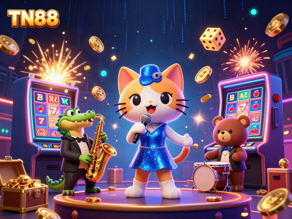 Engage with vibrant TN88 casino art featuring characters and party atmosphere.