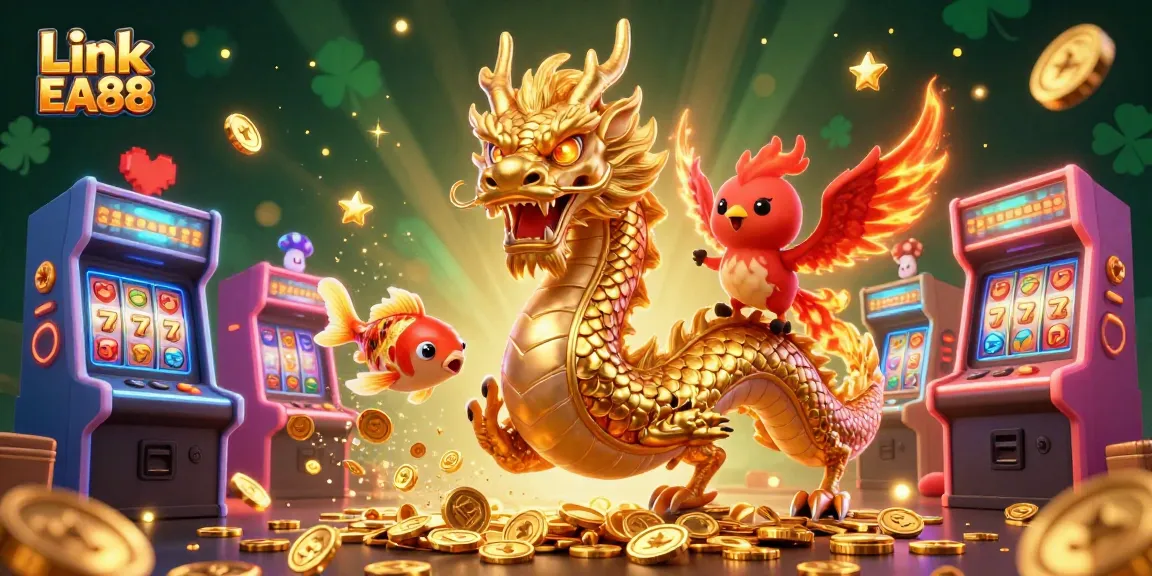 Engage with Link EA88 and experience powerful casino thrills featuring a golden dragon and phoenix.