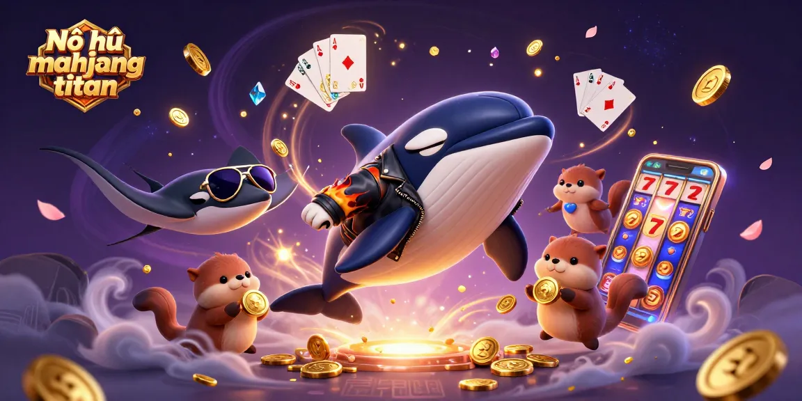 Nổ hũ mahjong titan showcases a vibrant scene with colorful characters and cascading gold coins, ideal for gamers.