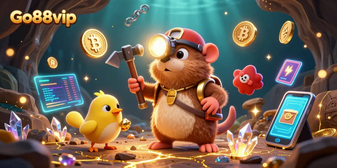 Winning opportunities await at Go88vip with vibrant treasure hunting and crypto elements.