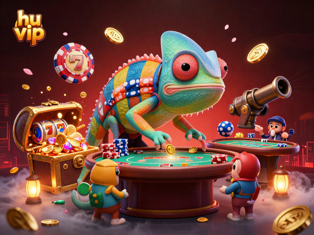Engage in thrilling casino games at hu vip with a vibrant chameleon owner amidst dynamic elements.