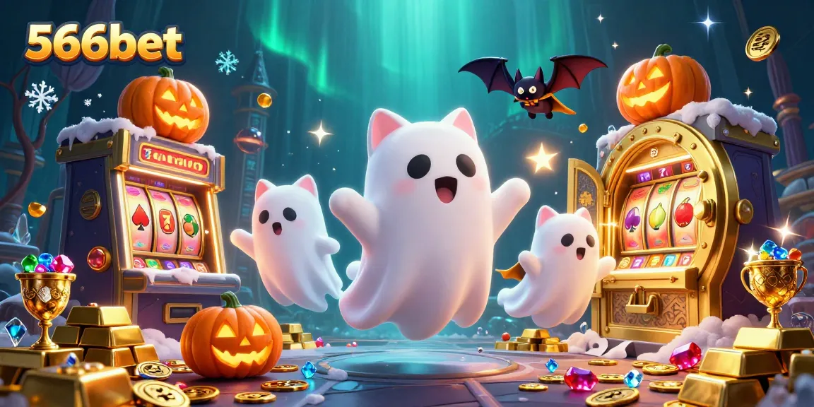 Engage in thrilling gameplay at 566bet with ghostly characters in a vibrant casino scene.