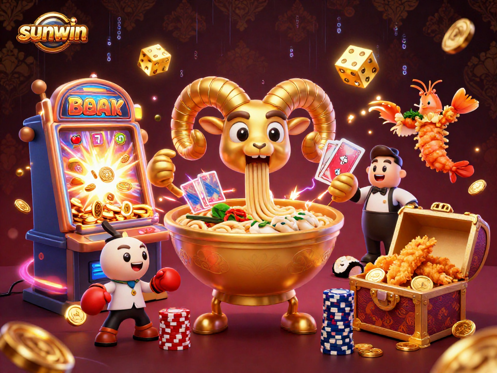 Experience excitement with sunwin's vibrant casino scene featuring jackpot visuals and fun characters.