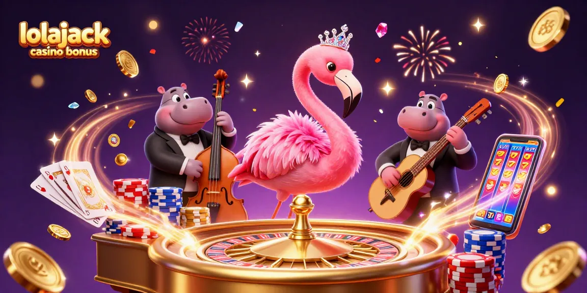 Experience the excitement of winning with the lolajack casino bonus amidst dazzling casino elements and vibrant characters.