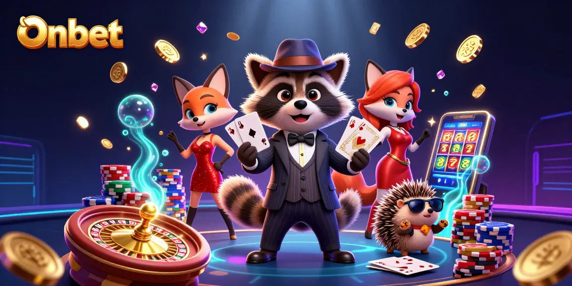 Experience thrilling games at Onbet with colorful characters and action-packed casino elements.