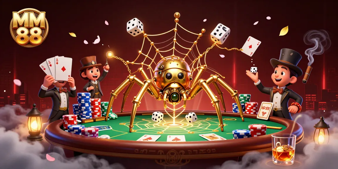 Catch your luck with MM88 at a steampunk casino scene featuring vibrant poker elements.
