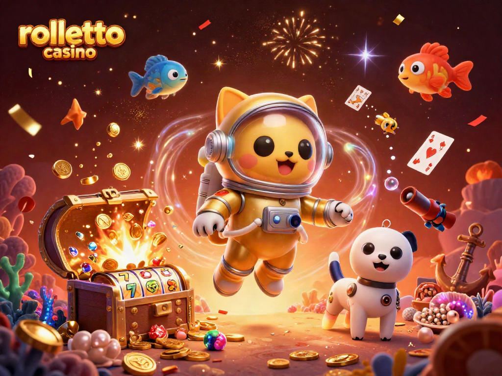 Engage with rolletto casino through a vibrant 3D scene featuring immersive gaming elements.