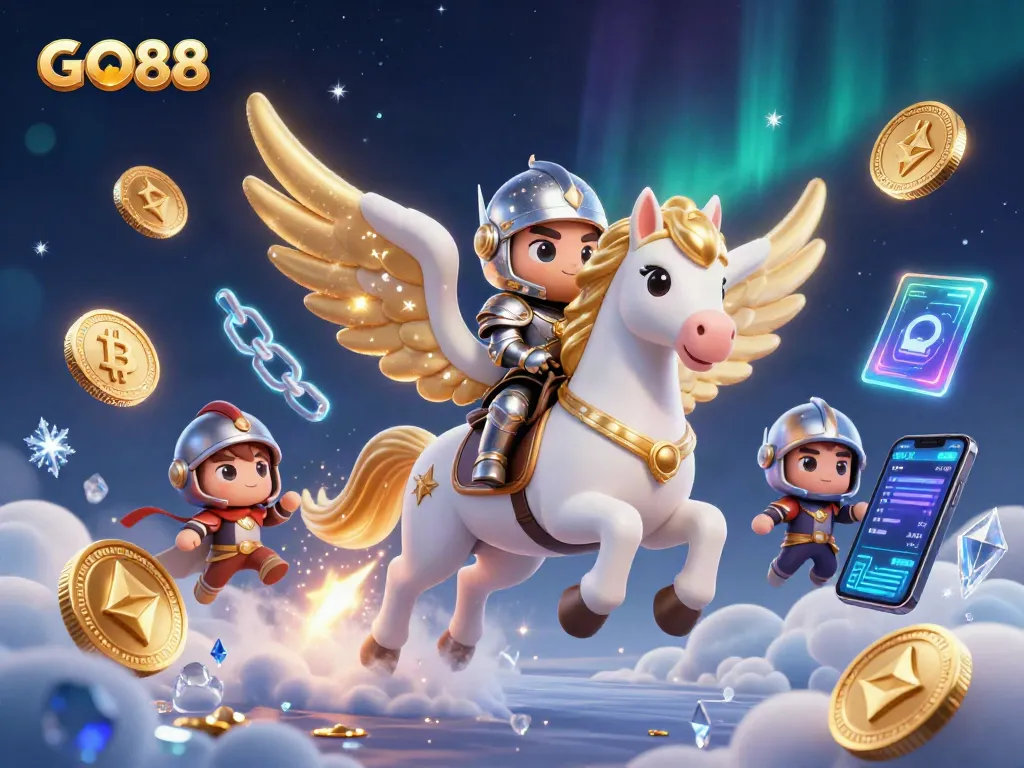 Experience the excitement of GO88 with a magical 3D casino adventure illustration.