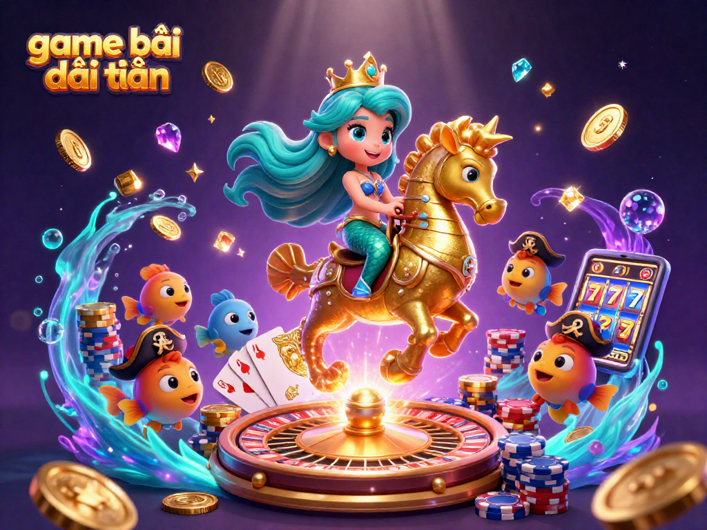 Engage with game bài đổi thưởng through vibrant 3D illustration of exciting gaming elements and characters.