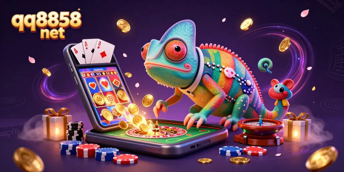 Experience thrilling moments at qq8858 net with a vibrant casino scene featuring unique characters and exciting game elements.