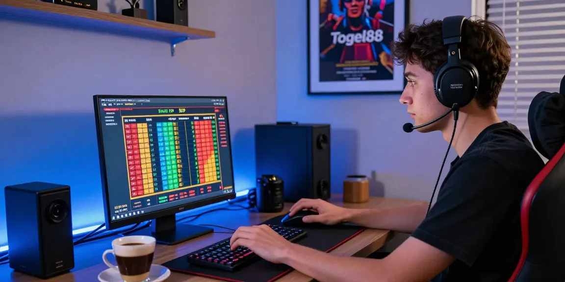 Togel88 Rtp Terbaru gaming scene showcasing online player focused on vibrant statistics display.