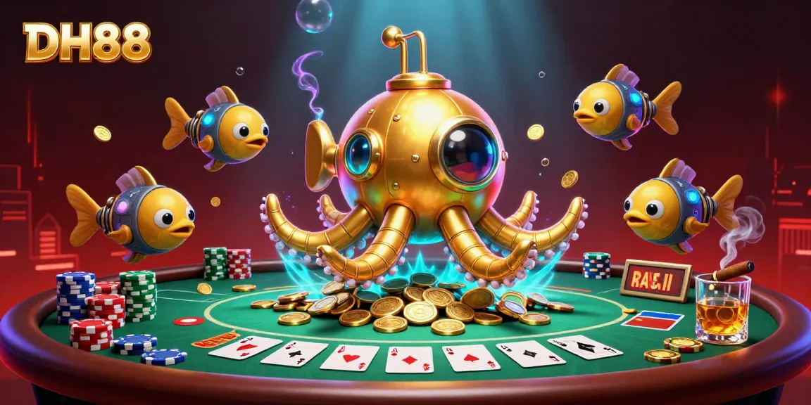 Engage in thrilling gameplay with DH88's 3D cartoon kraken submarine and vibrant poker scene.