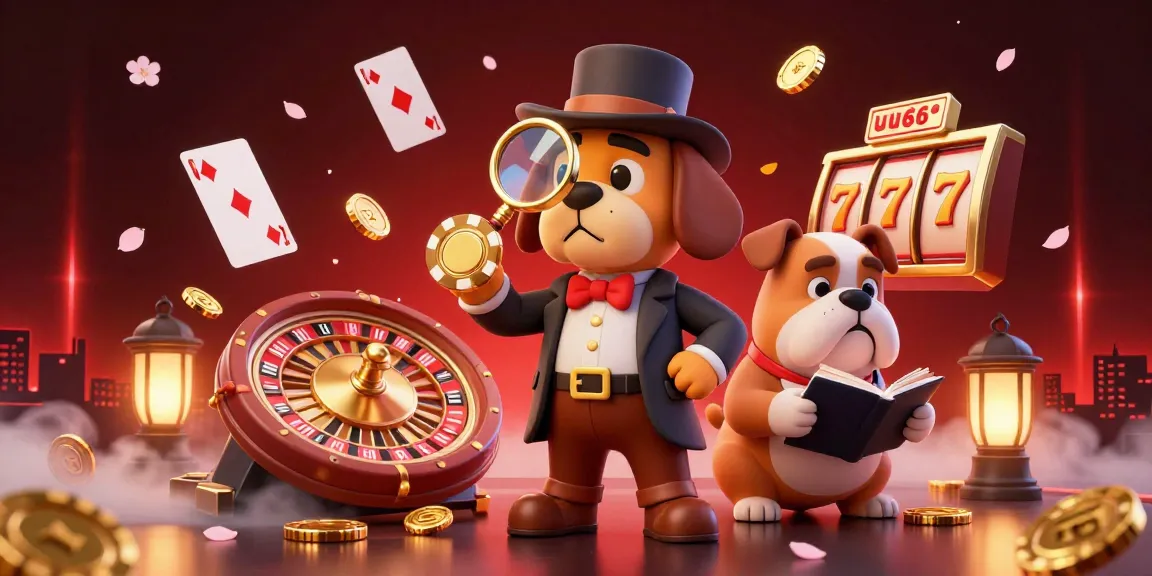 Win big with uu666 as a detective reveals casino secrets amidst floating cards and gold coins.