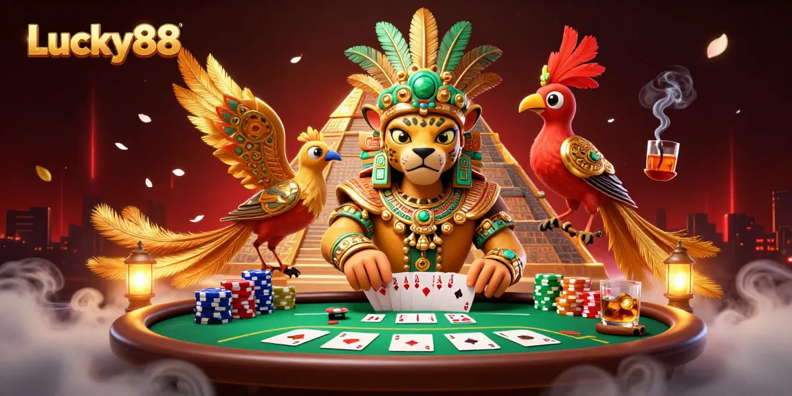 Experience thrilling gameplay at Lucky88 with a vibrant 3D casino scene showcasing poker action.