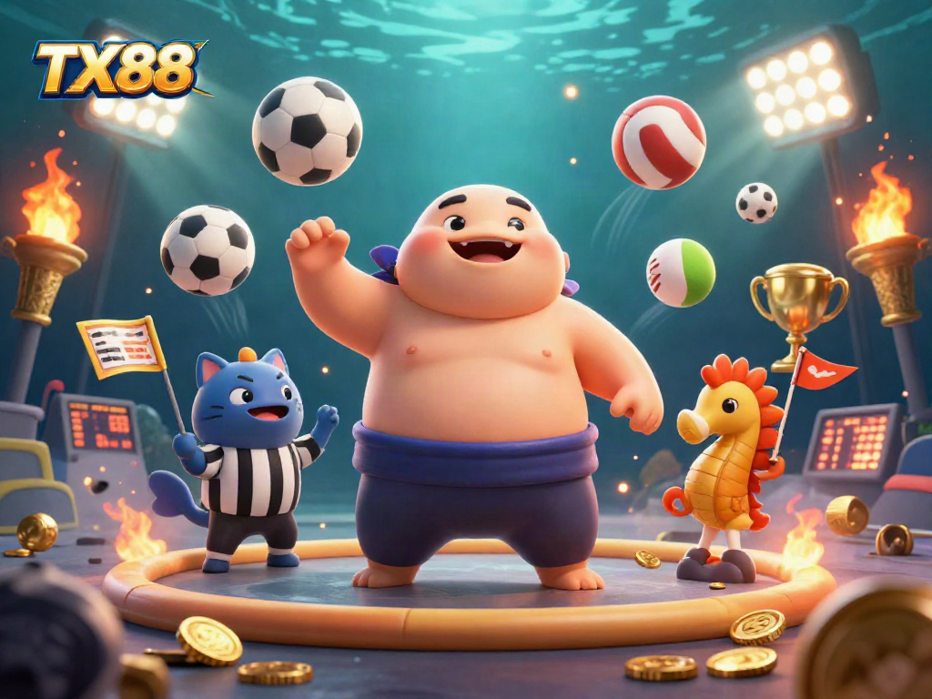 Engage in thrilling TX88 betting with a vibrant underwater scene featuring characters and dynamic casino elements.
