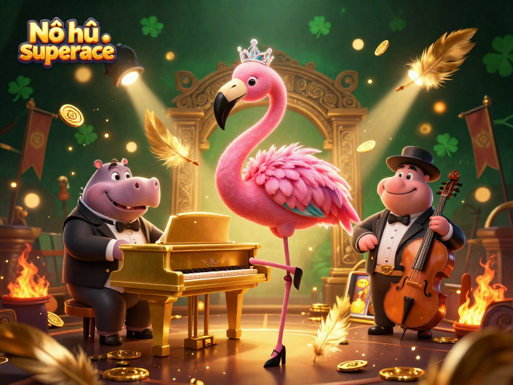 Nổ hũ superace brings excitement with golden coins and vibrant animations in a casino scene