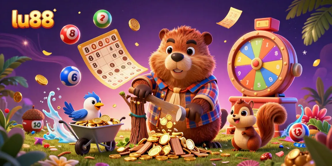 Experience exciting wins at lu88 with a vibrant 3D casino illustration featuring playful characters and dynamic gaming elements.