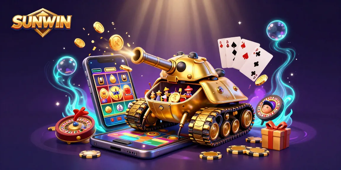 SUNWIN offers an engaging 3D casino experience with a golden beetle tank and vibrant gaming elements.
