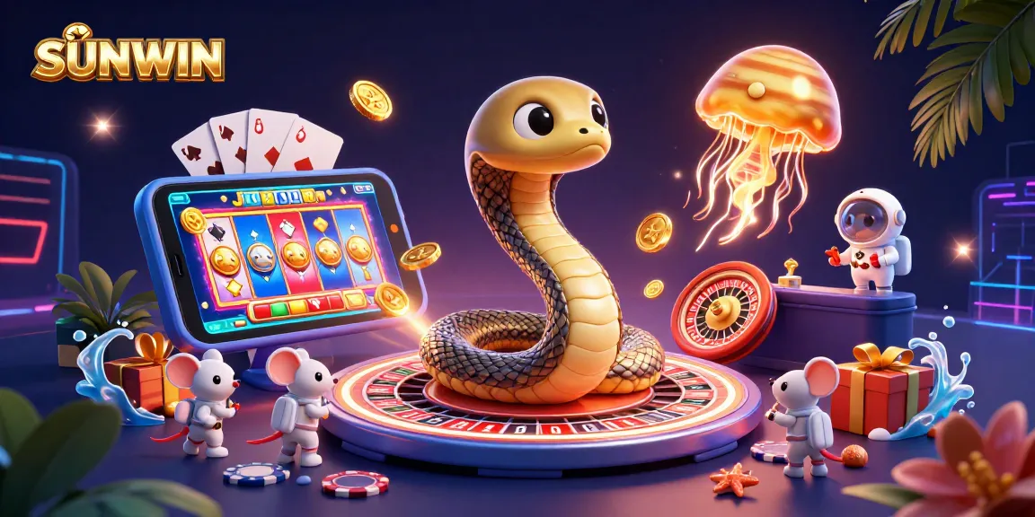 SUNWIN's exciting gaming scene showcases cartoon characters and vibrant casino elements in a cosmic theme.