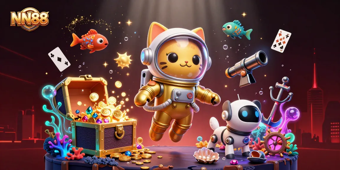 Experience thrilling gameplay with NN88, featuring vibrant 3D illustrations of casino adventures.