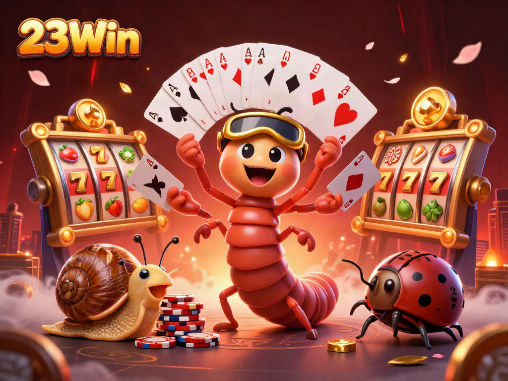Experience the thrilling action of 23Win's slot games with a lively 3D casino scene.