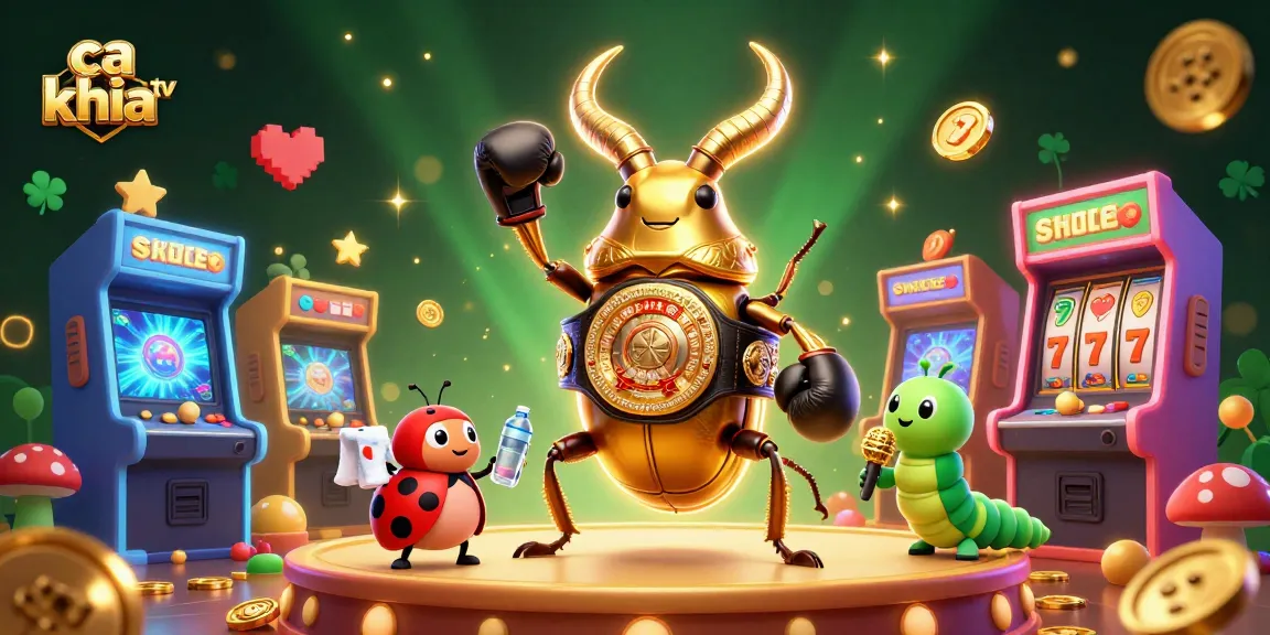 Engage with ca khia tv's vibrant 3D gambling scene featuring a glowing golden beetle champion.