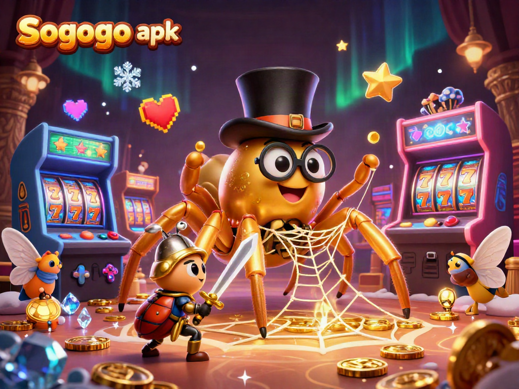 Engage with Sogogo apk in this vibrant, detailed casino scene featuring unique characters and game elements.