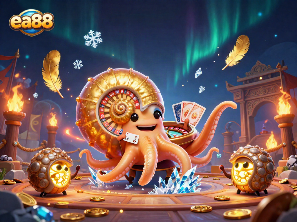 ea88 offers spectacular betting excitement with a giant nautilus roulette wheel and glowing companions.