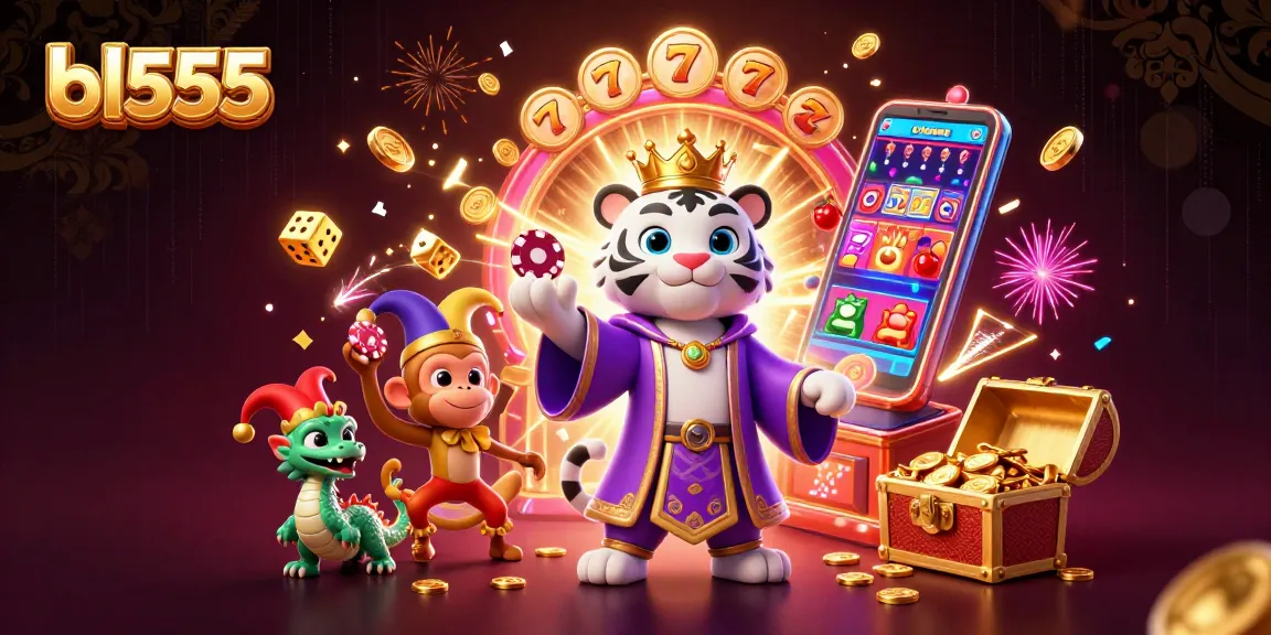 Experience the excitement of winning at bl555 with vibrant slot machines, poker chips, and festive gold coins!