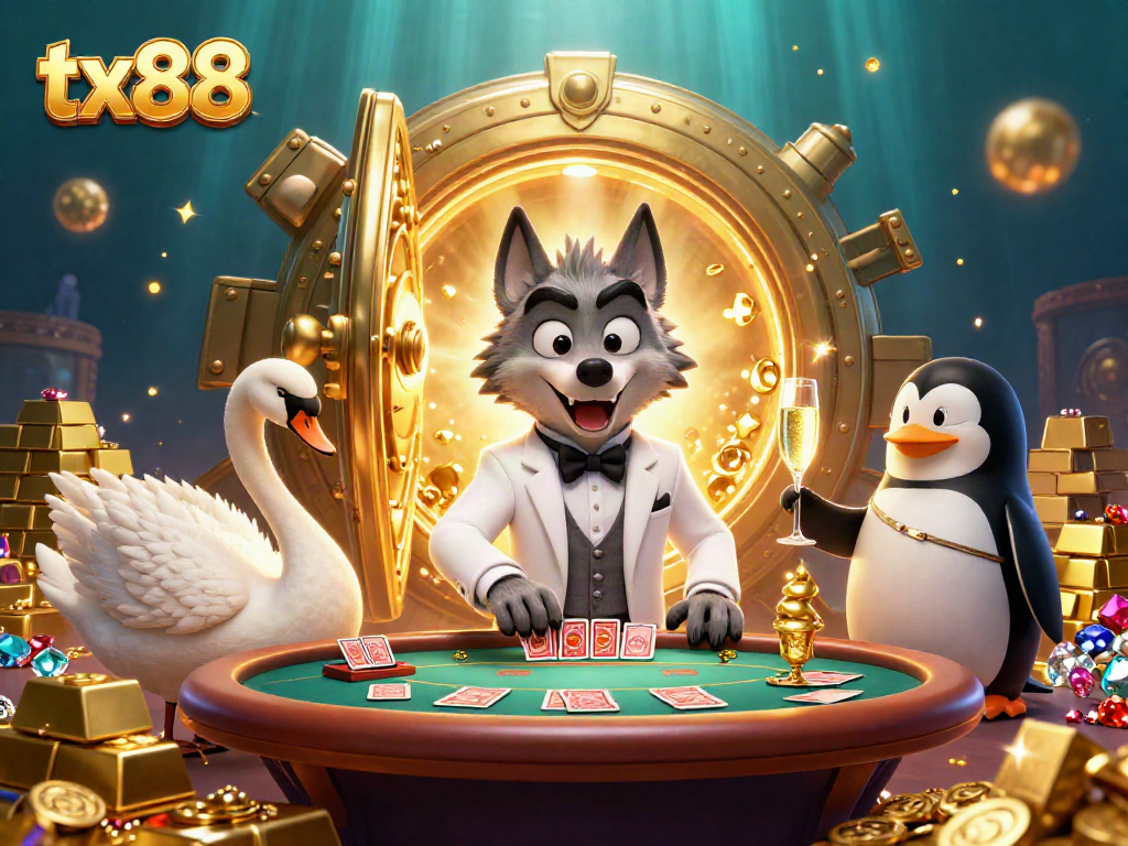Engage in thrilling baccarat at tx88 with a striking 3D illustration showcasing vibrant casino elements.