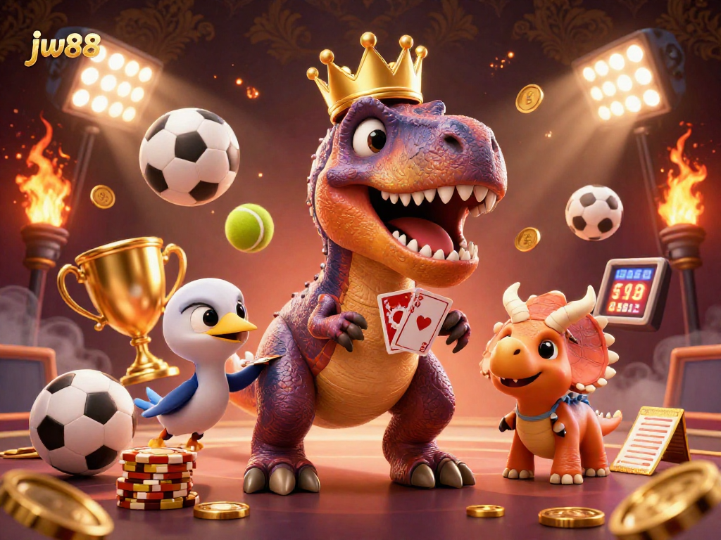 Experience thrilling gaming moments at jw88 with a vibrant 3D scene showcasing games and excitement.