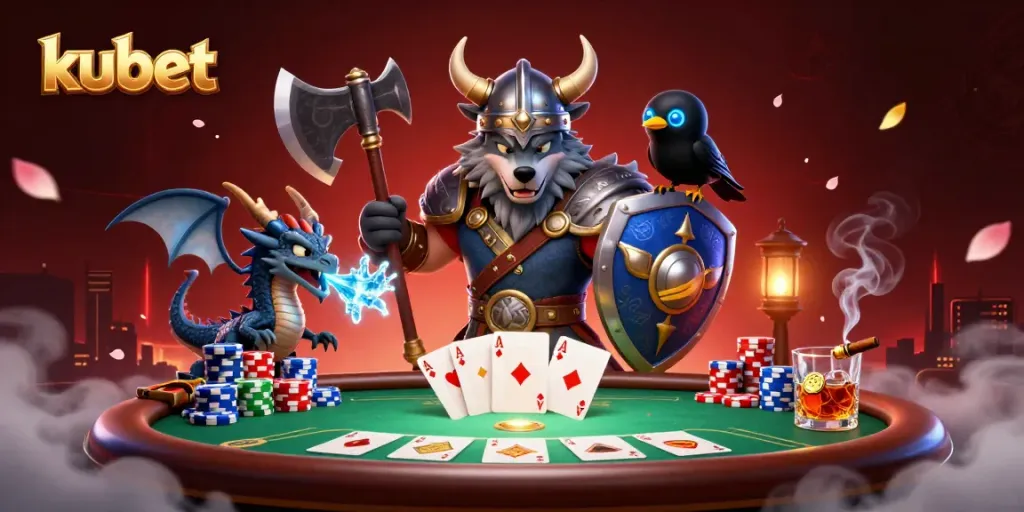 Experience thrilling gameplay with kubet featuring animated Viking warriors, casino elements, and dynamic visuals.