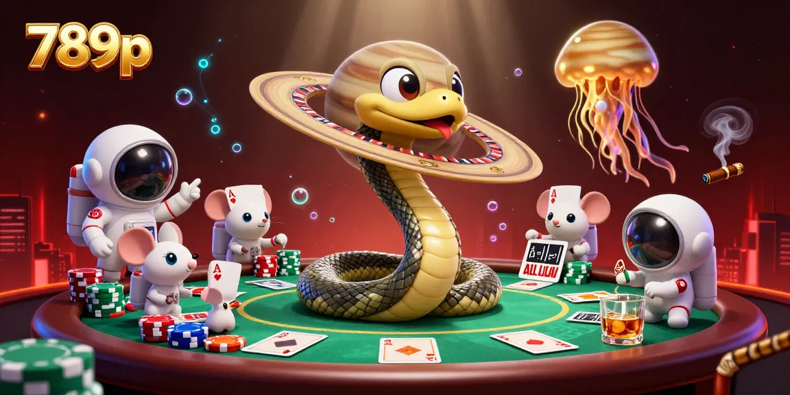 Join 789p's cosmic casino adventure with astronauts betting around a roulette wheel made of Saturn's rings.