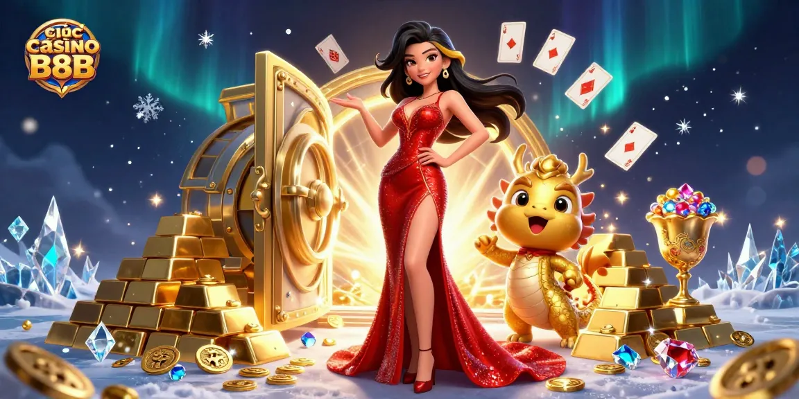 Experience the excitement of cược casino B8B with a stunning 3D dragon and glamorous casino scene.