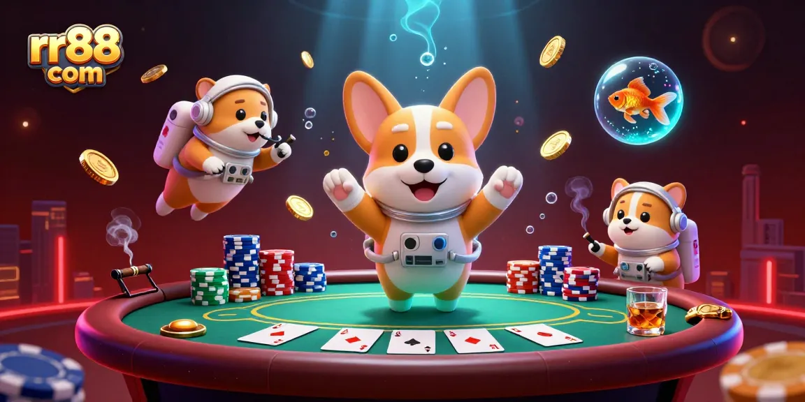 Spin the reels at rr88 com with a vibrant cosmic casino scene, featuring interactive characters and elements.