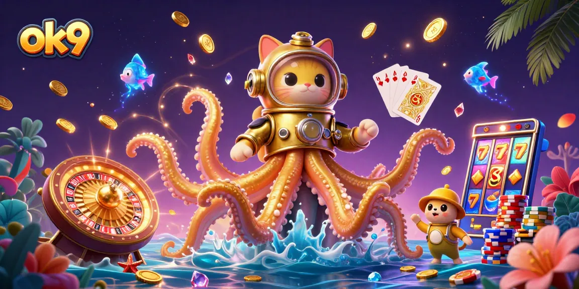 Engage with the exhilarating world of OK9 through a dynamic casino scene filled with treasures.