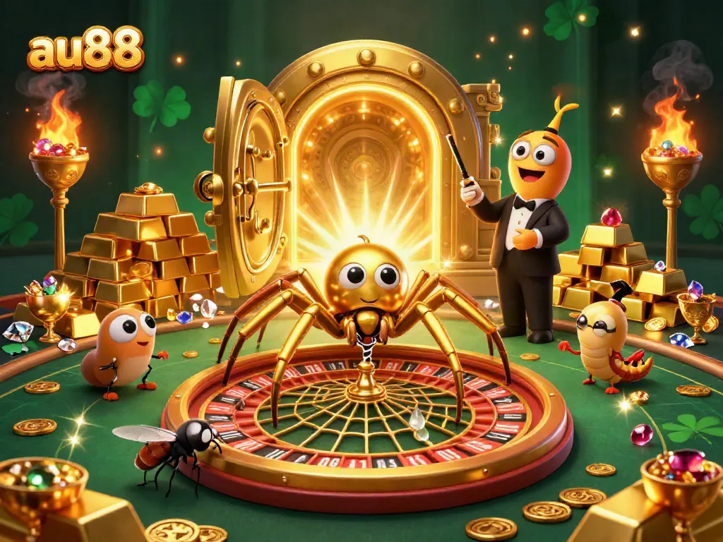 Experience the thrill of betting at au88 with a golden spider web roulette scene.