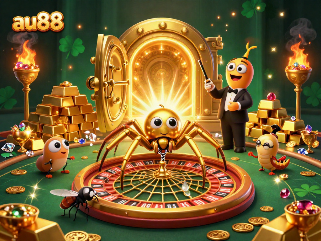 Experience the thrill of betting at au88 with a golden spider web roulette scene.