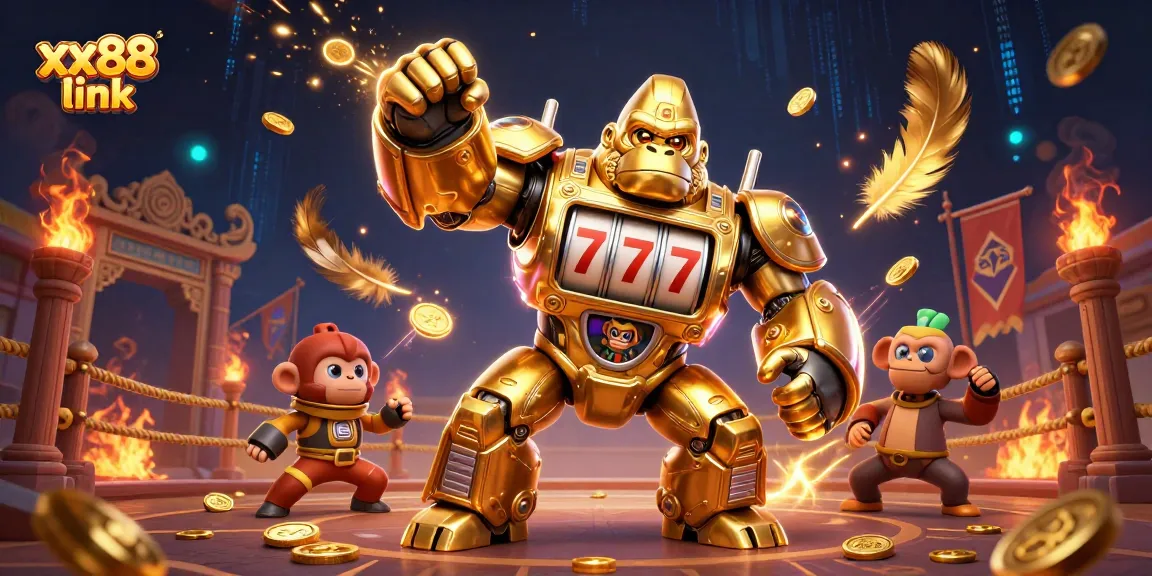 Experience thrilling gameplay with xx88 link, featuring a dynamic golden gorilla mech and exciting casino elements.